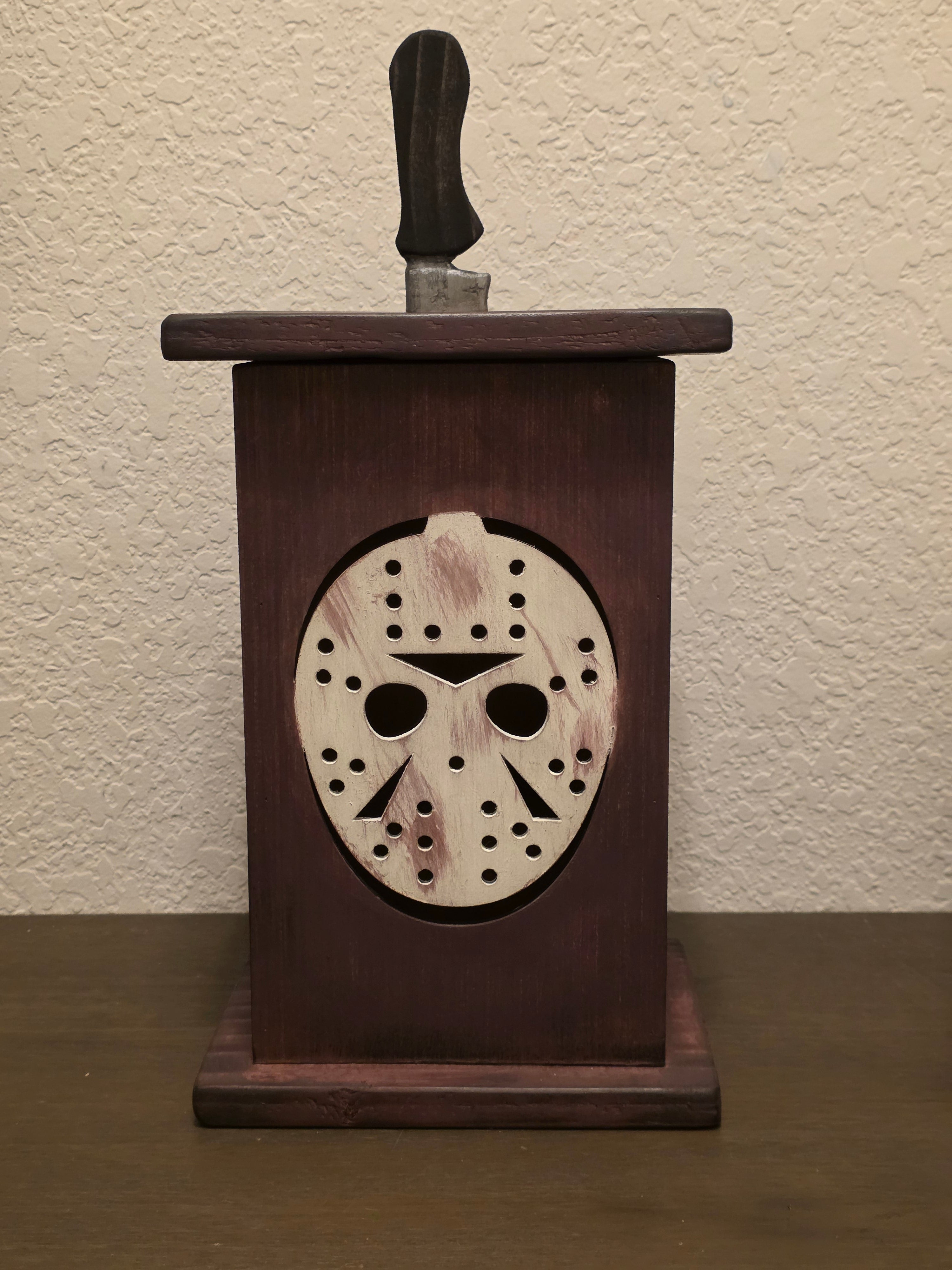 Handcrafted Slasher Film Wooden Lantern with Knife Handle