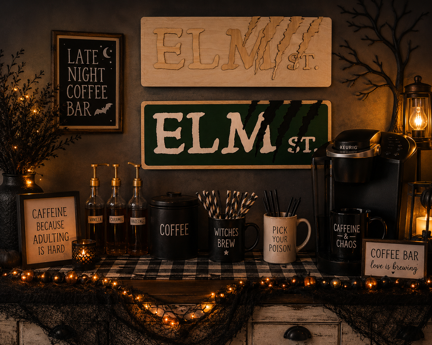Handmade Layered Wooden "Elm Street" Sign - Horror Movie Inspired Home Decor