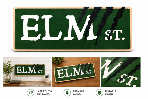 Handmade Layered Wooden "Elm Street" Sign - Horror Movie Inspired Home Decor