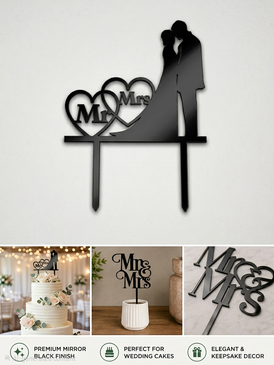 Modern Black Acrylic "Mr & Mrs" Wedding Cake Topper
