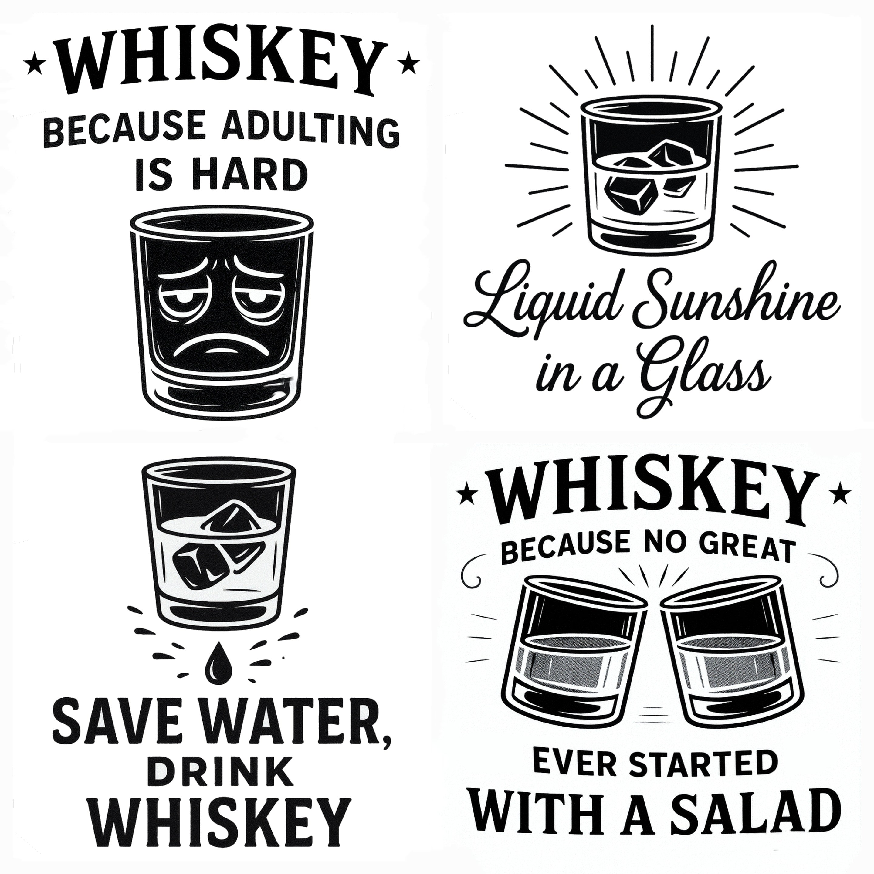 Wine & Whiskey Barware Collection: Funny Drinks Engraved Coaster - 4 Pack