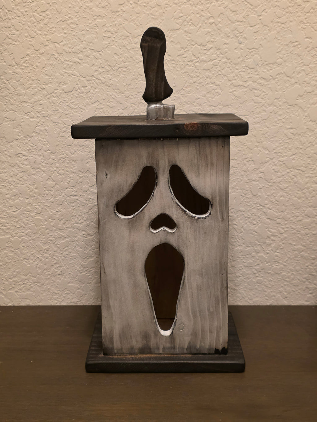 Handcrafted Slasher Film Wooden Lantern with Knife Handle