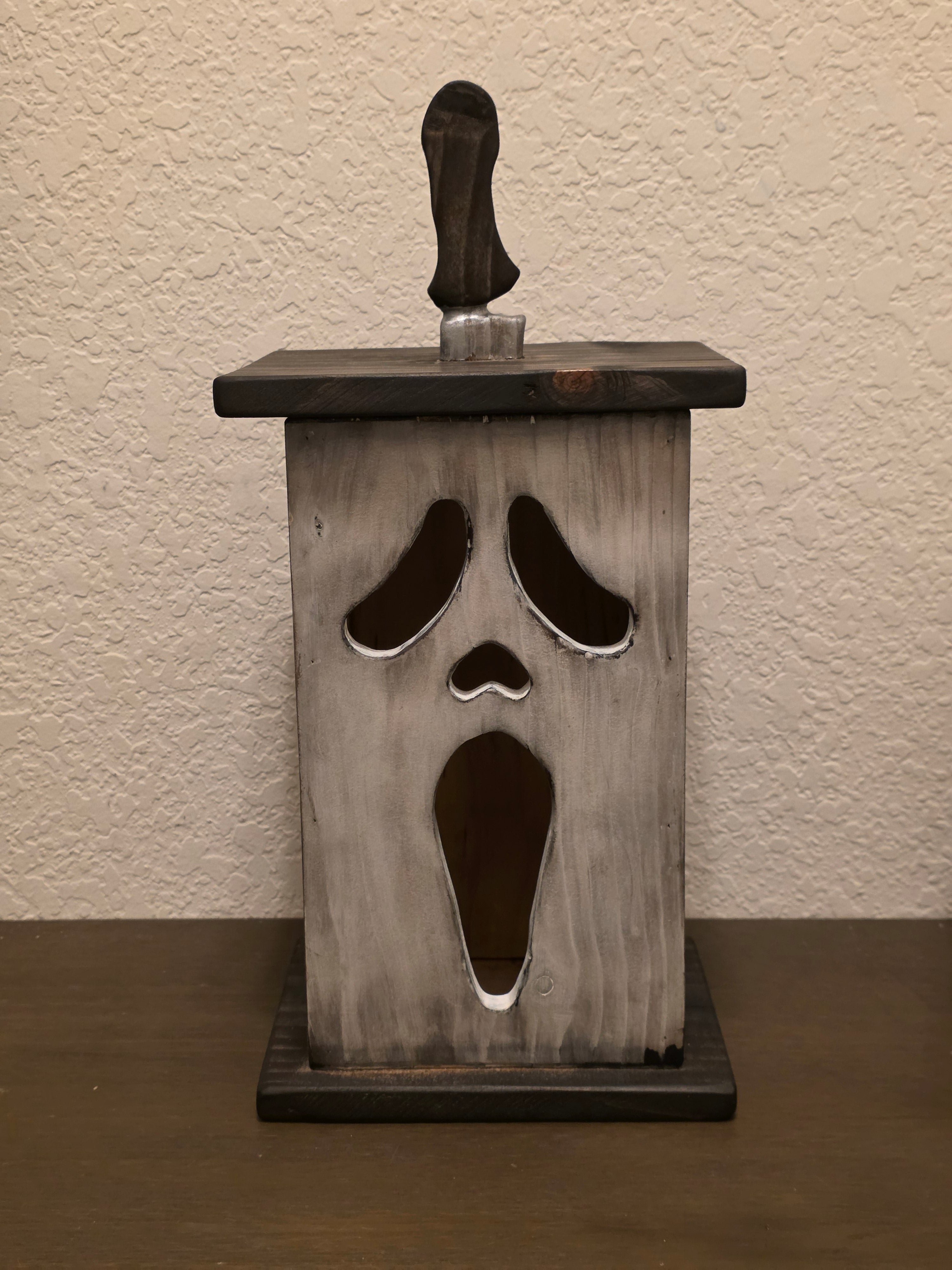 Handcrafted Slasher Film Wooden Lantern with Knife Handle