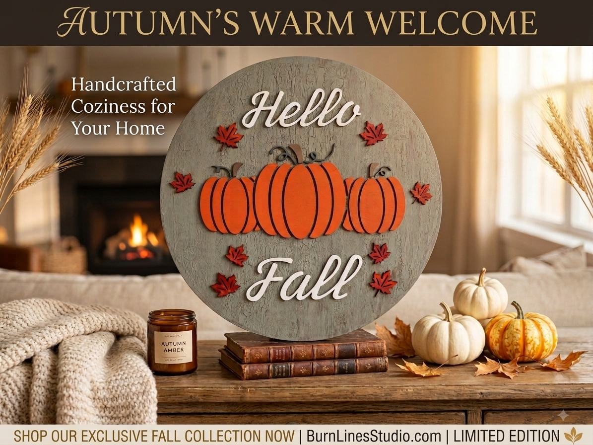 3D "Hello Fall" Round Wooden Pumpkin Sign – Distressed Sage Green Farmhouse Decor